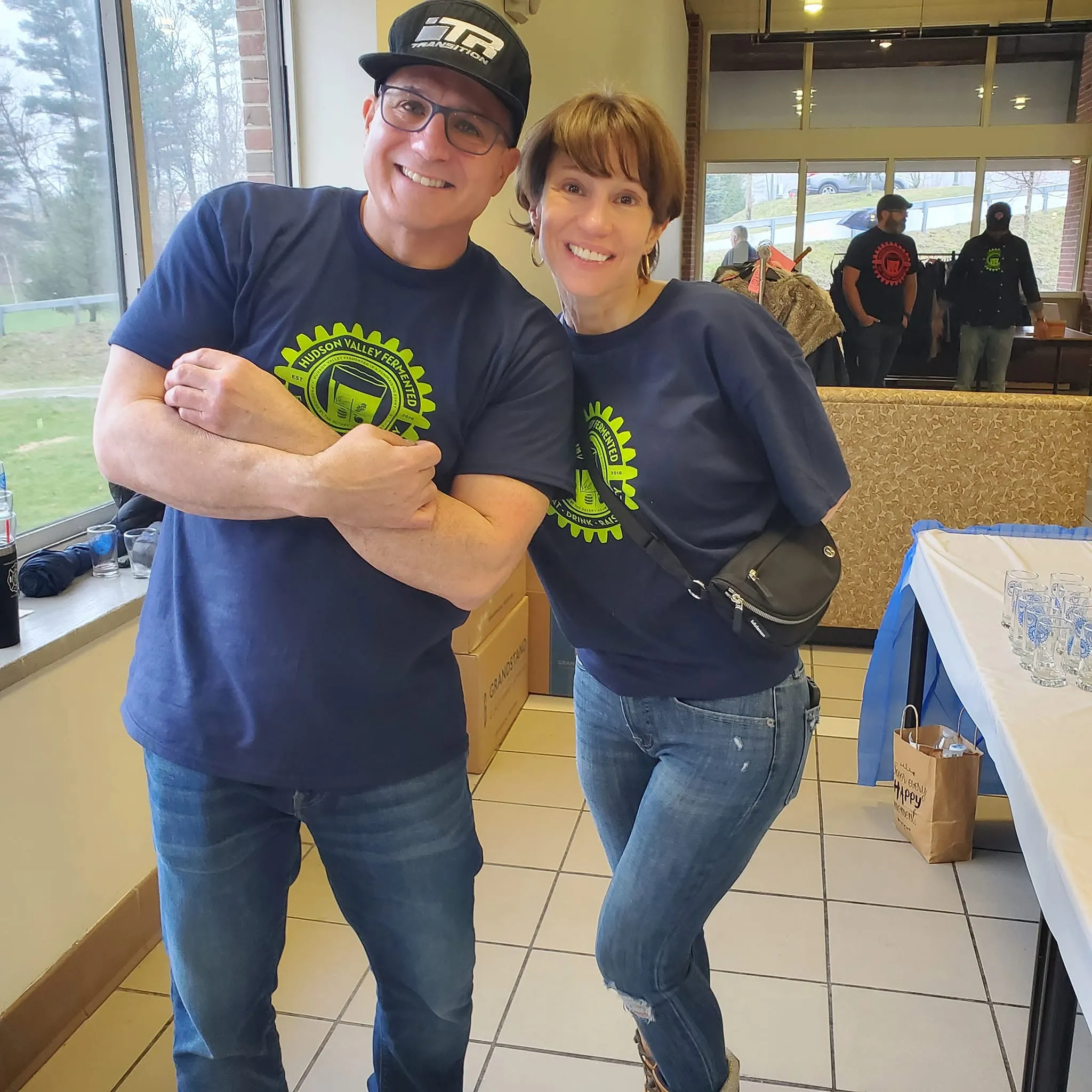 Margaret Cunzio and Ralph Esposito in matching Hudson Valley Fermented shirts