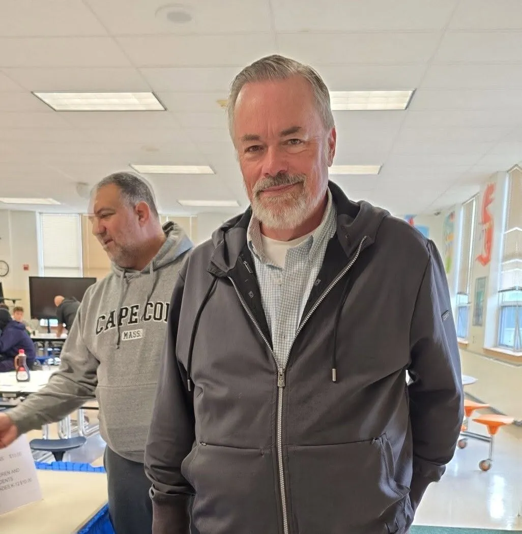Mayor Peter Scherer in the school cafeteria at the Pancake Breakfast
